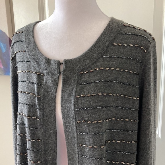 Talbots 2X petite open cardigan gray crewneck - Picture 3 of 14
